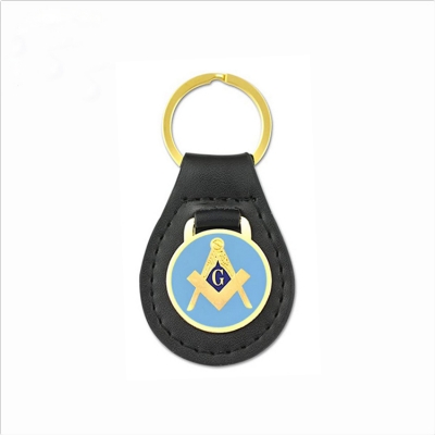 Gold Masonic logo PU leather keychain
